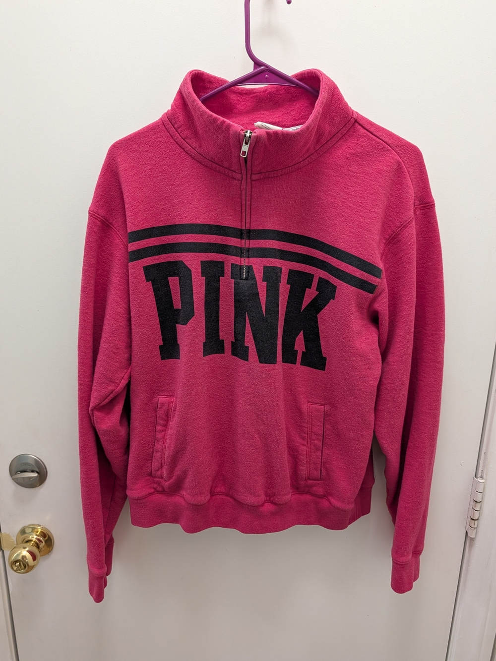 PINK Victoria's Secret Quarter-Zip Fleece Sweatshirt - Hot Pink